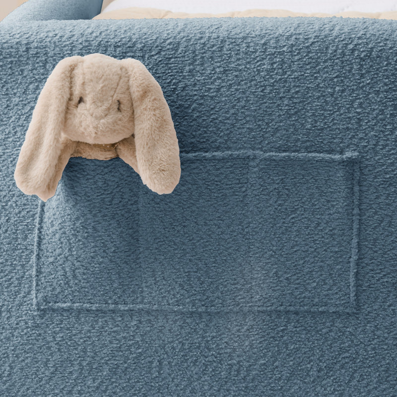 Boucle Upholstered Platform Bed with Cute Rabbit Ear Shaped Headboard, Baby Blue