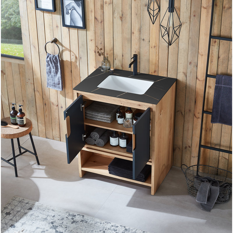 Lyon 30" W Single Vanity, Black of Night/Maple, Black