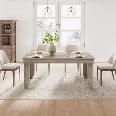 Farmhouse Dining Table for 6-8 People, 71 in Long Kitchen Tables with Wooden Sturdy Frame, 6 ft Large Rectangular Dinner Table for Dining Room, Kitchen, Grey Walnut, 71" Non-extendable