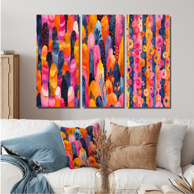 Rose et bleu bohème à pois et à rayures I - Collection d'art mural moderne
