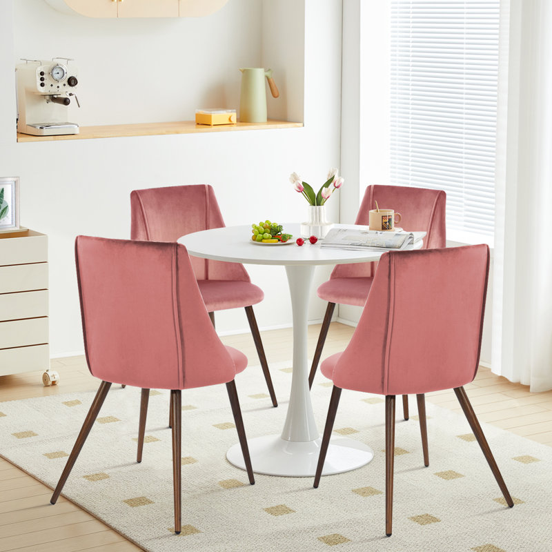 Ensemble de table de salle à manger 5 pièces, ensemble de table de cuisine avec 4 chaises en velours (blanc et cactus), Rose