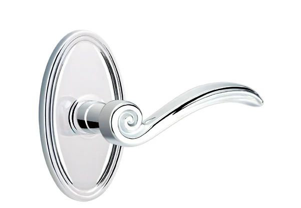 Mortaise intérieure Emtek Passage avec rosette ovale et levier Elan, Chrome poli, Gauche