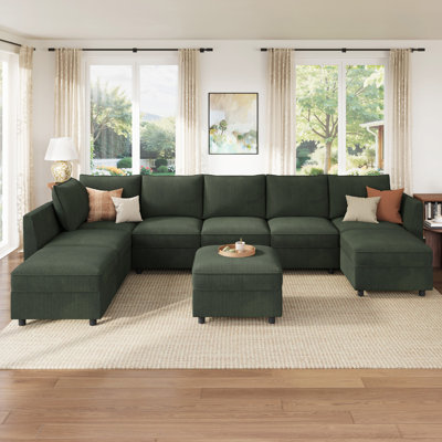 Tremee U Shaped Sectional Sofa Sleeper Sofa Couch With Storage Green