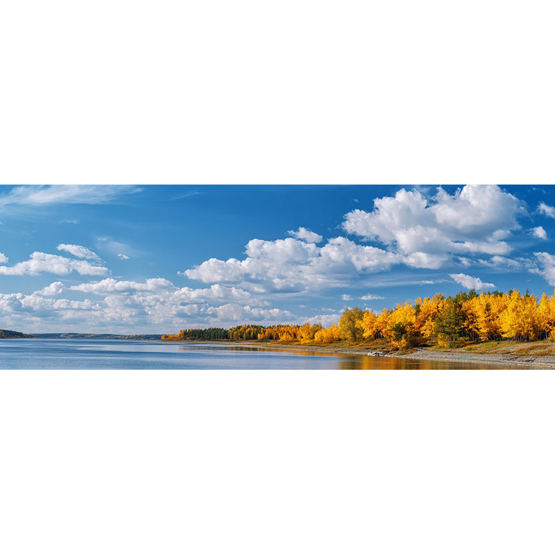«Golden Lakeside Horizon», art mural sur toile tendue, H 15 po x l 45 po