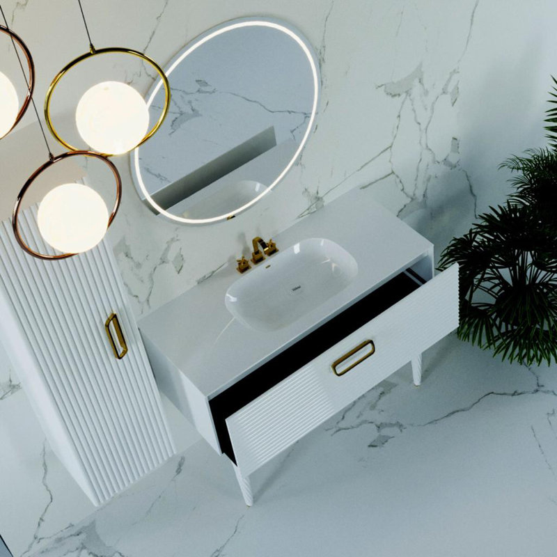 LINEA 32 INCHES Bathroom Vanity, White, Gold