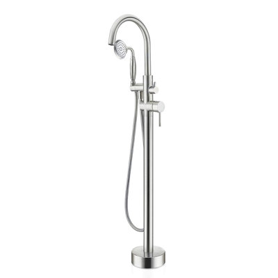 Freestanding Tub Filler With Shutoff Valve - Control Water Flow Ease Floor Mounted Bathtub Diverter Switch Between Spout And Shower Easily