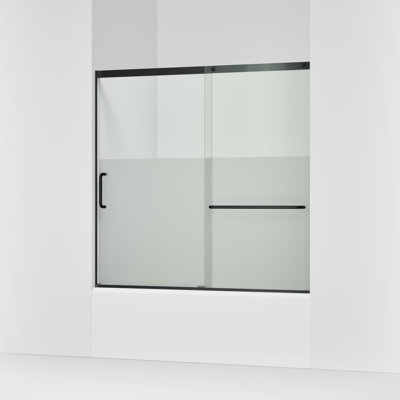 Porte de salle de bain coulissante Elate, H 56-3 / 4 po x L 56-1 / 4 - 59-5 / 8 po avec verre épais transparent 5/16 po avec bande d'intimité