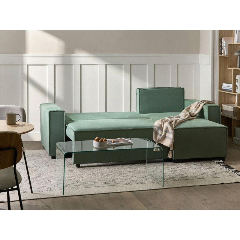 3 Seater Fabric Sofa Bed, Right Hand Facing, Green Fabric
