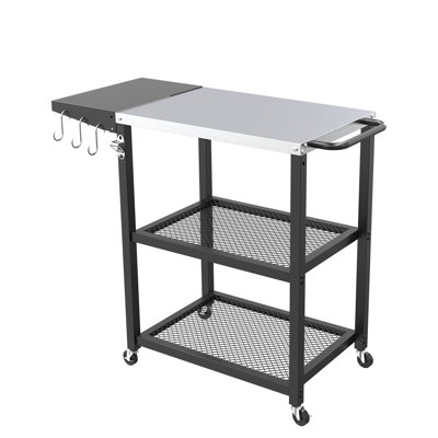 Chariot de barbecue extérieur en acier inoxydable avec roulettes, support pour four à pizza, table de préparation pour barbecue et cuisine en terrasse