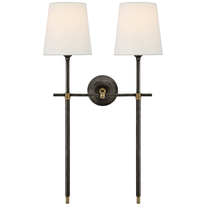 Thomas O'Brien Bryant Large Double Tail Sconce, Bronze/Hand-Rubbed Antique Brass, Fabric