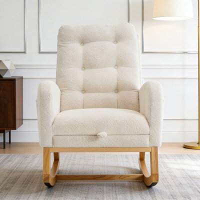 Accent Rocking Chair with Footrest High Back Rubber Wood