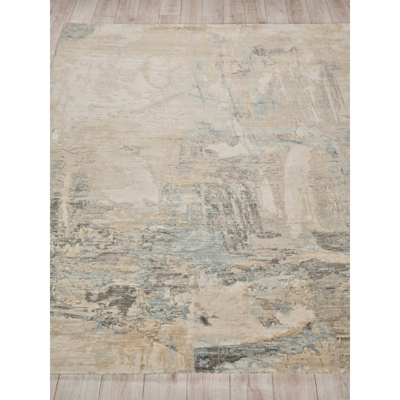 Infinity Power Loomed Wool/Nylon Abstract Area Rug in Ivory/Blue/Terracotta, Rectangle 9' x 12'