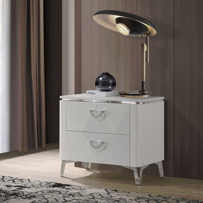 2-Drawer Nightstand With Dual Usb Port, White High Gloss