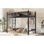Loft Bed With Ladders, Metal Loft Bed With Storage Shelves And Bookshelf, No Box Spring Needed And Chic Design, Black-2129324455