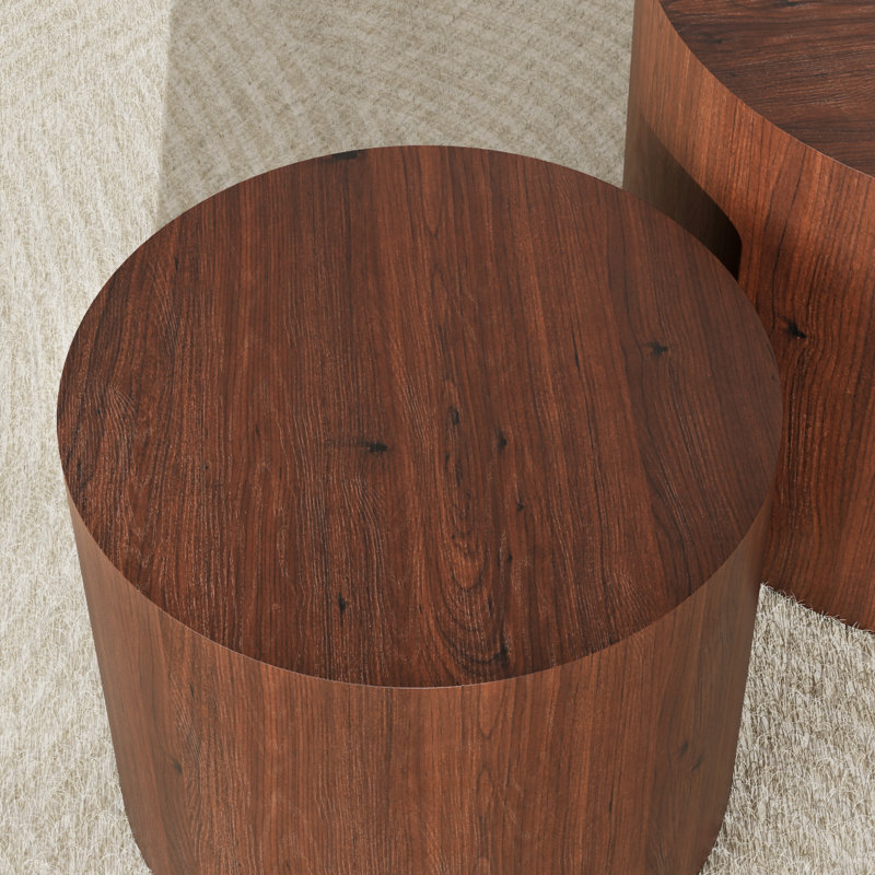 19.7" Round Nesting Coffee Table Set, Brown
