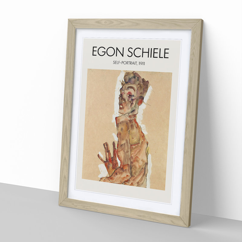 Self Portrait Vol.3 by Egon Schiele - Picture Frame Painting, 36cm H x 27cm W x 2cm D, Oak