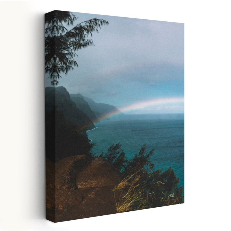Double arc-en-ciel - falaises bleues, art de paysage, H 60 po x l 40 po
