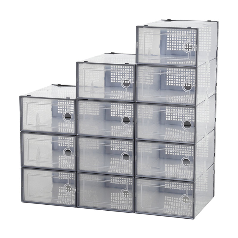 Toddington 12 Pair Stackable Shoe Storage Box, Grey