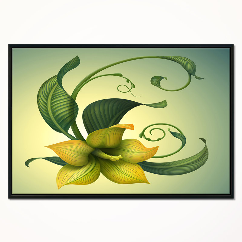 «Yellow Fantasy Flower», reproduction d'impression, H 12 po x l 20 po, Cadre flottant noir