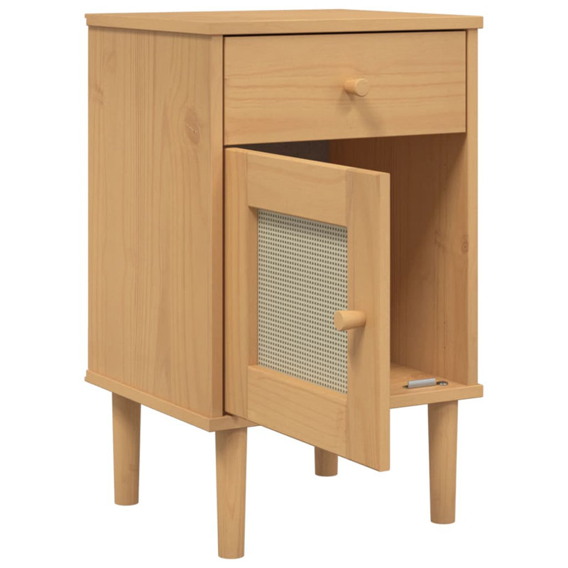 Bedside Table Rattan Look, Brown