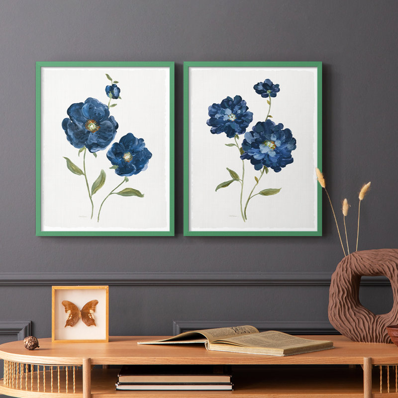 Coquelicots bleus - reproduction encadrée de qualité supérieure - prête à être accrochée - aucun clou requis - aucun clou requis