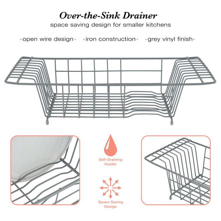 Kitchen Details Sink Dish Drainer Drying Rack | Dimensions: 19.9 x 8 x 5  | Space Saving | Countertop | White