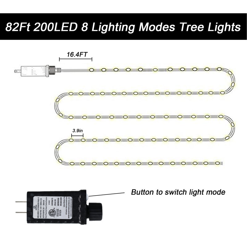 Aarah LED String Light Rubber Strand 8 Mode Adapter Waterproof for Indoor/Outdoor, White/Clear