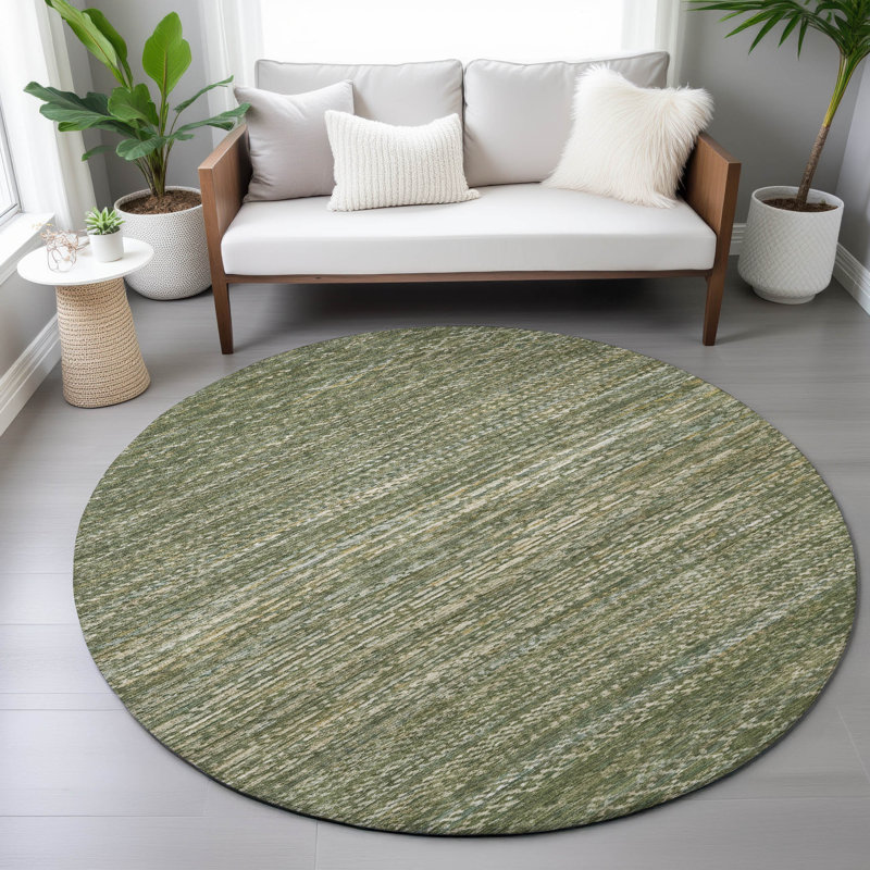 Tapis rayé intérieur / extérieur lavable à la machine Kirksville ACN2150, Rond 8 pi