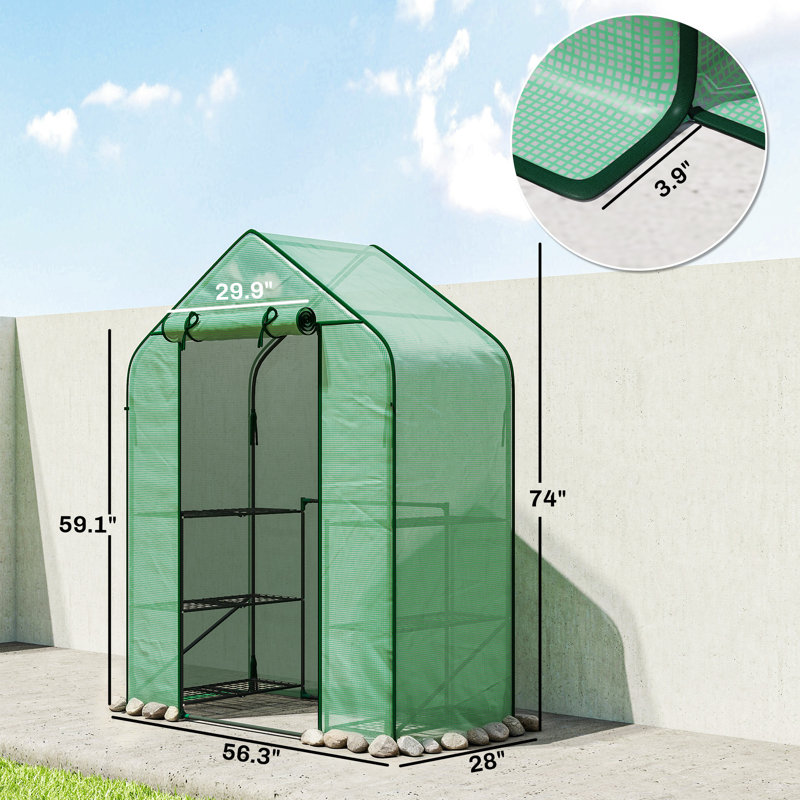4.7' x 2.3' x 6.2' Small Greenhouse for Outdoors, 3 Tiers 6 Shelves, Portable Greenhouse with UV-resistant PE Cover, Walk-in Green House with Roll-up Door, Green