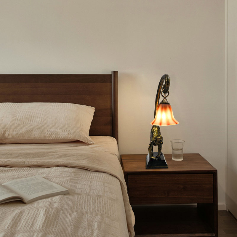 23.2” Retro Monkey Bedside Table Lamp Left/Right, Orange/Red/Beige