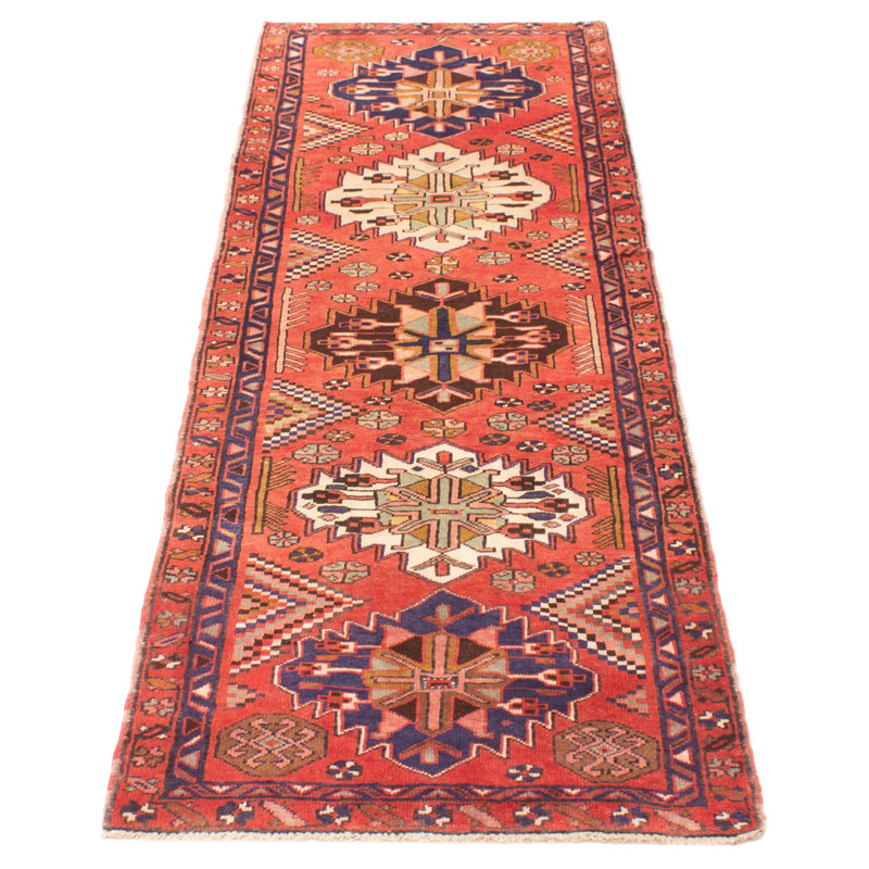 Tapis rouge anatolien fait à la main de conception unique 3 pi 3 po x 9 pi 0 po Konya