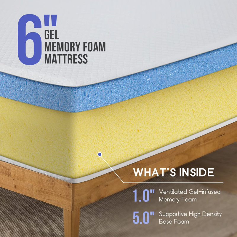 Matelas Matelas en mousse viscoélastique gélifiée rafraîchissante de 6 pouces avec housse lavable certifiée CertiPUR-US pour un sommeil frais et soulager la pression