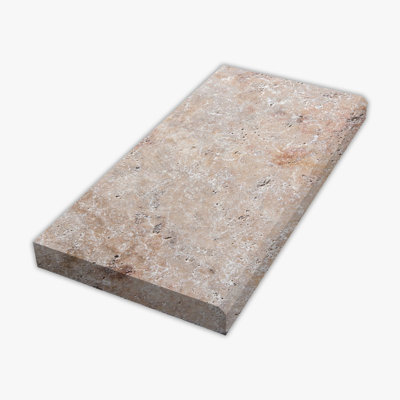 Scabos Tumbled 12x24 Travertine Extra Thick Modern Edge Coping