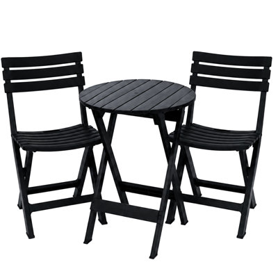 Ensemble bistro pliant extérieur 3 pièces avec table ronde de 61 cm et 2 chaises empilables, noir