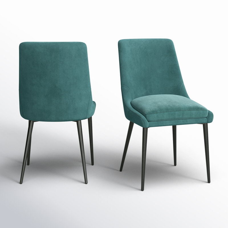 Linen Blend Metal Side Chair Dining Chair, Smoked Green, Black