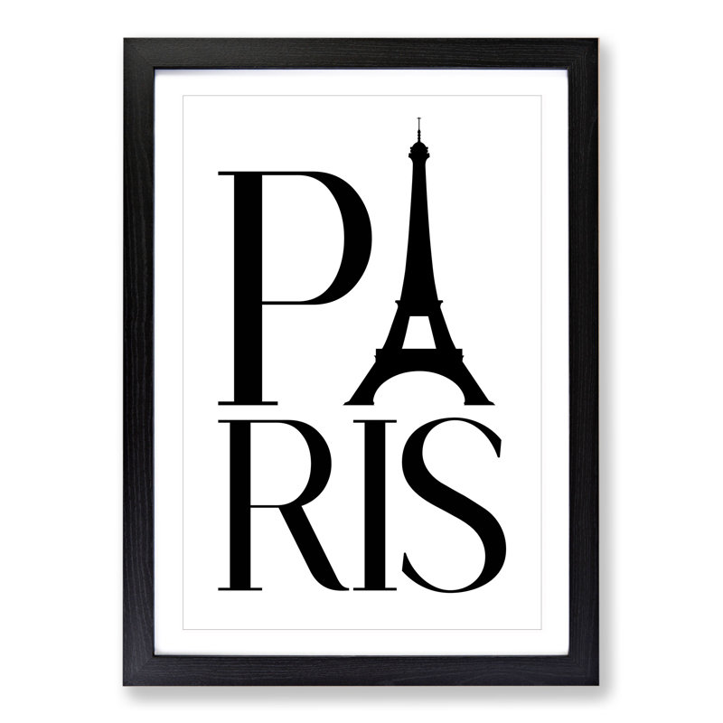 Paris - Picture Frame Typography, Black Framed, 65cm H x 48cm W x 2cm D