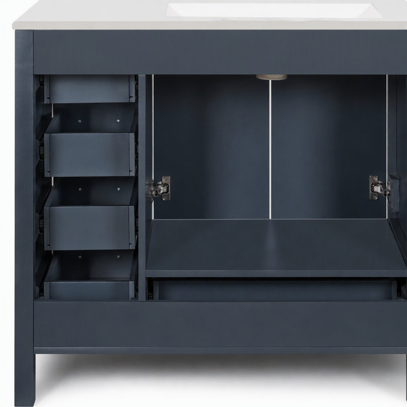 Meuble-lavabo autoportant de 36 pouces avec lavabo en céramique, 2 portes à fermeture douce et 5 tiroirs