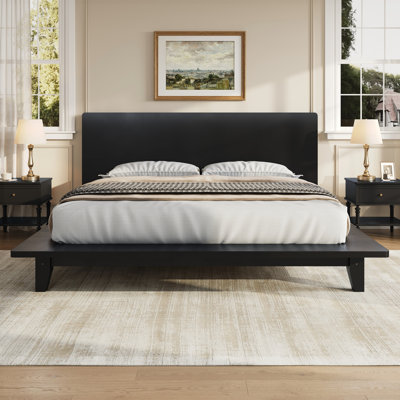 Platform Bed Frame with Headboard , Wood Slat Support,Queen,Black