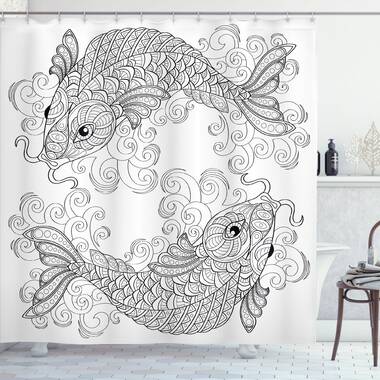 World Menagerie Ouitchambo Japanese Soul Mate Ethnic Exotic Fishes on  Gradient Round and Framed Sea Illustration Single Shower Curtain