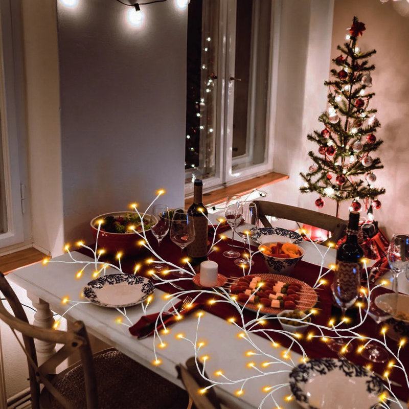 Guirlande illuminée en bouleau de 7,87 pi 144 DEL, 8 modes d'éclairage avec télécommande et minuterie 6H, lumières blanches chaudes imperméables IP45 pour la décoration de Noël