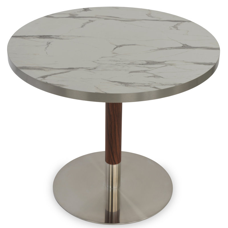 Tango Dining HPL Laminate Round Table, Stainless Steel, 29.5" H x 36" L x 36" W, White