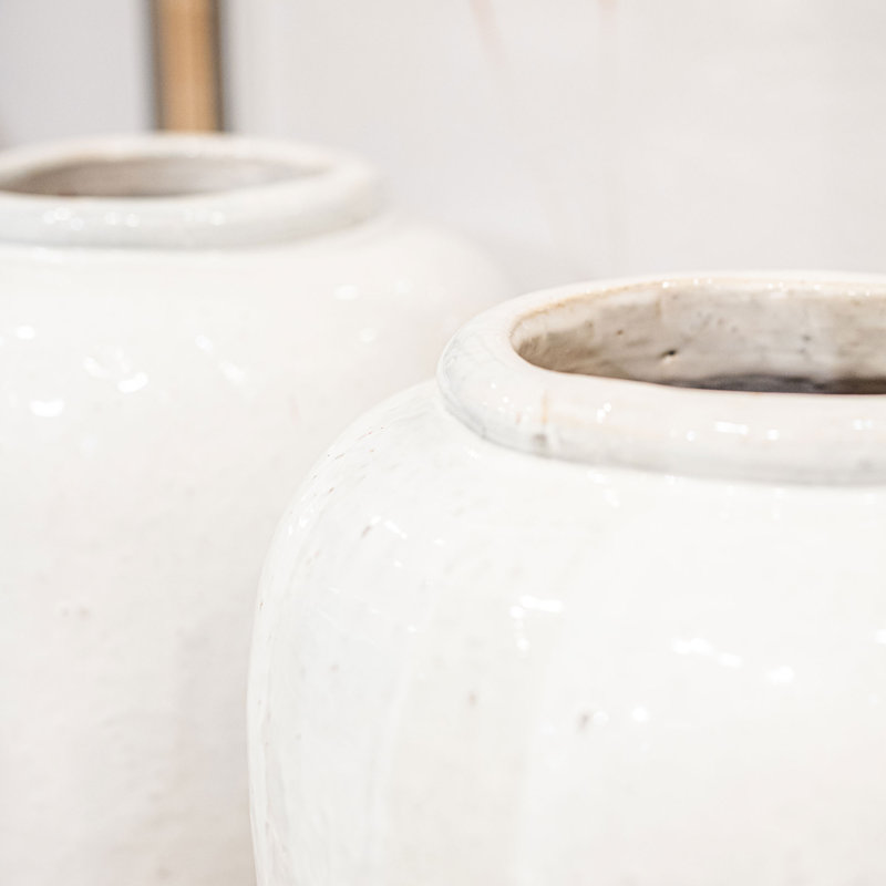 Vase de plancher en grès noir 17 po Alhambra, Blanc