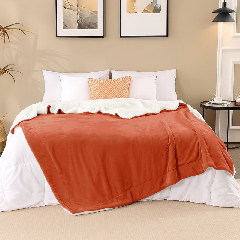 Sherpa Fleece Fur Thick Reversible Blanket Throw, 230cm x 270cm, Grey