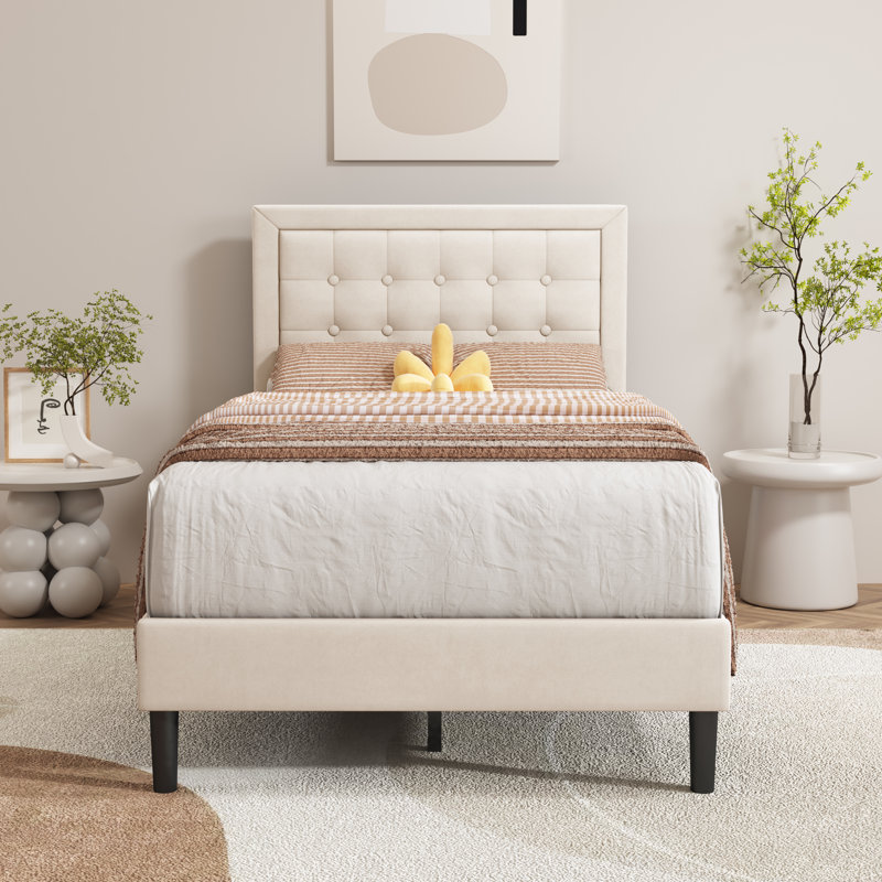Anghelina Upholstered Platform Bed, Twin, Beige