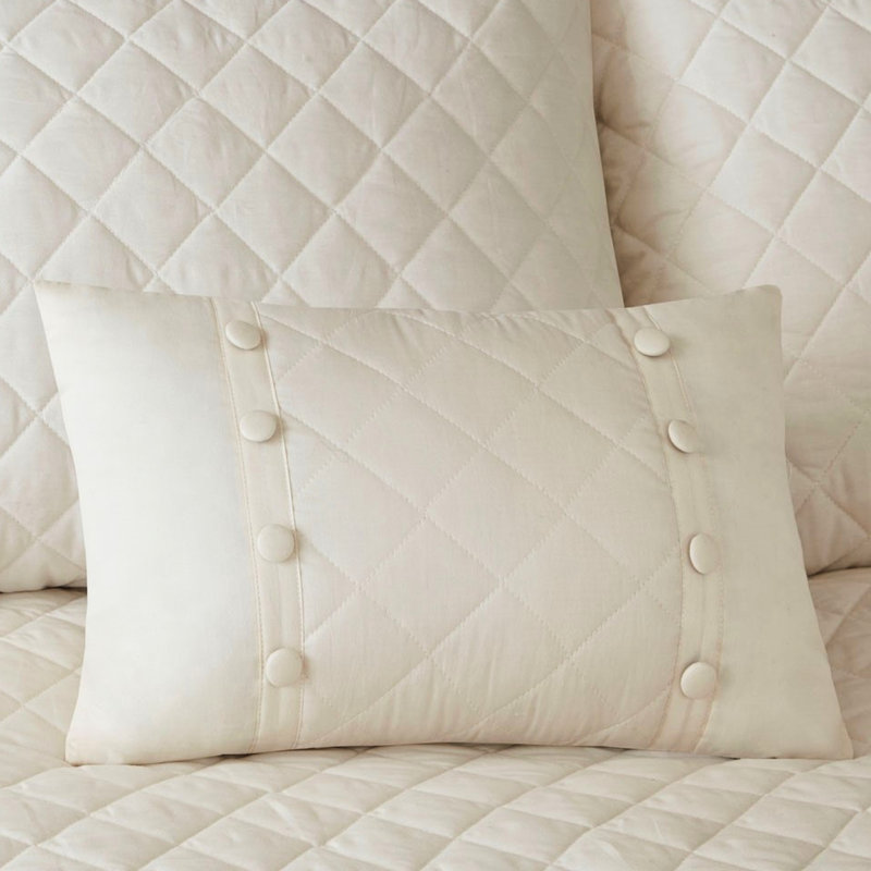 Khaki Cotton King Bedspread , Reversible With 24-Inch Drop & Fill King, Button Trim Pillow