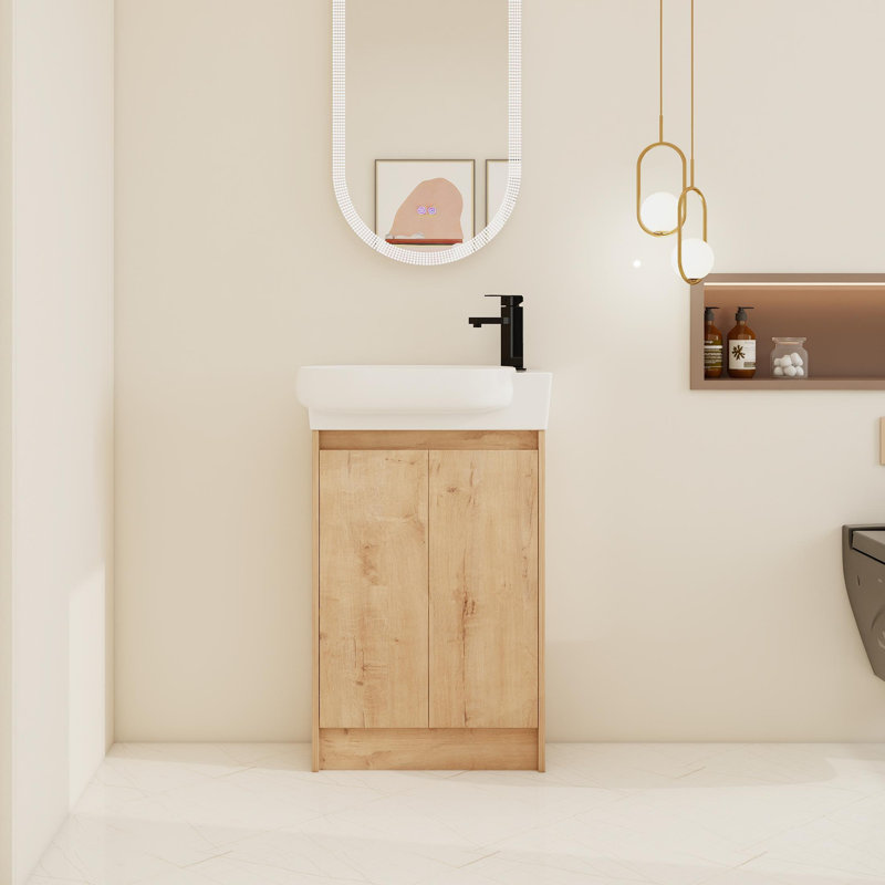 23" Freestanding Single Bathroom Vanity with Ceramic Top，Floor Standing Vanity with 2 Soft Close Doors and 1 Adjustable Shelf