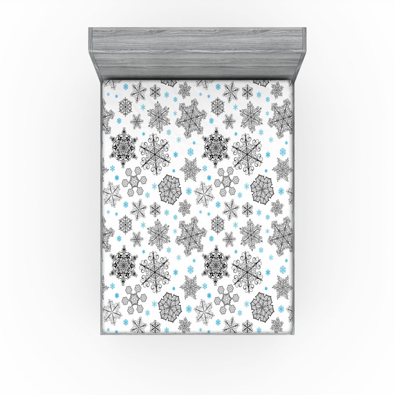 Ensemble de 2 draps-housses Ambesonne, Bleu, noir, blanc / floral, Drap-housse grand