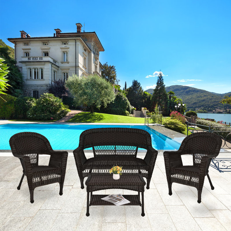 Cecilton 4 Piece Rattan Sofa Seating Group , Espresso, No Cushions
