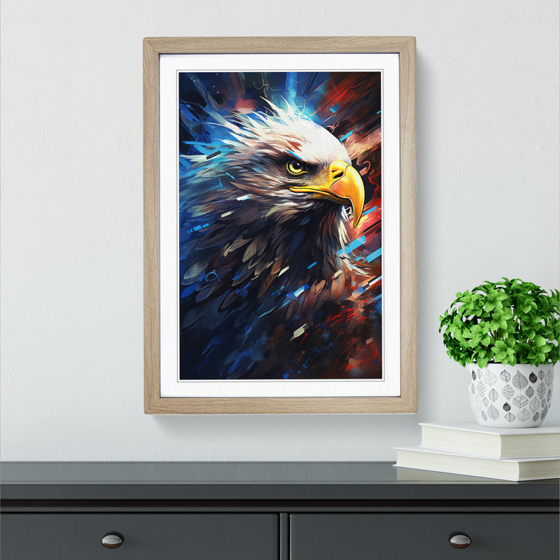 Eagle Futurism - Single Picture Frame Print on Wood, Oak, 46" H x 34" W x 2" D