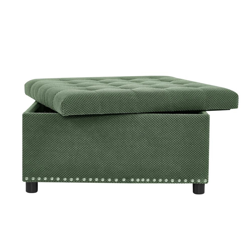Upholstered Ottoman with Storage, Green